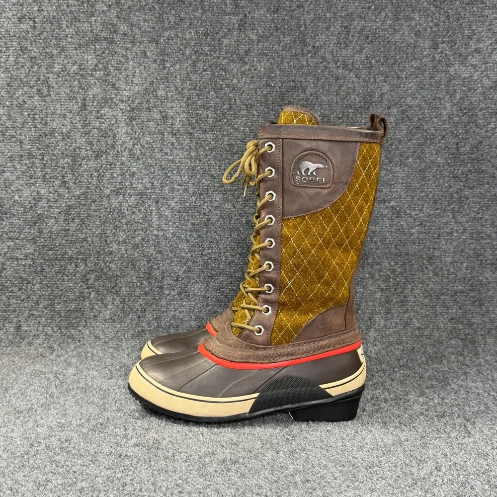 Sorel Sorelli Quilted Wool Winter Boots Women's 6 Green Brown Waterproof Snow